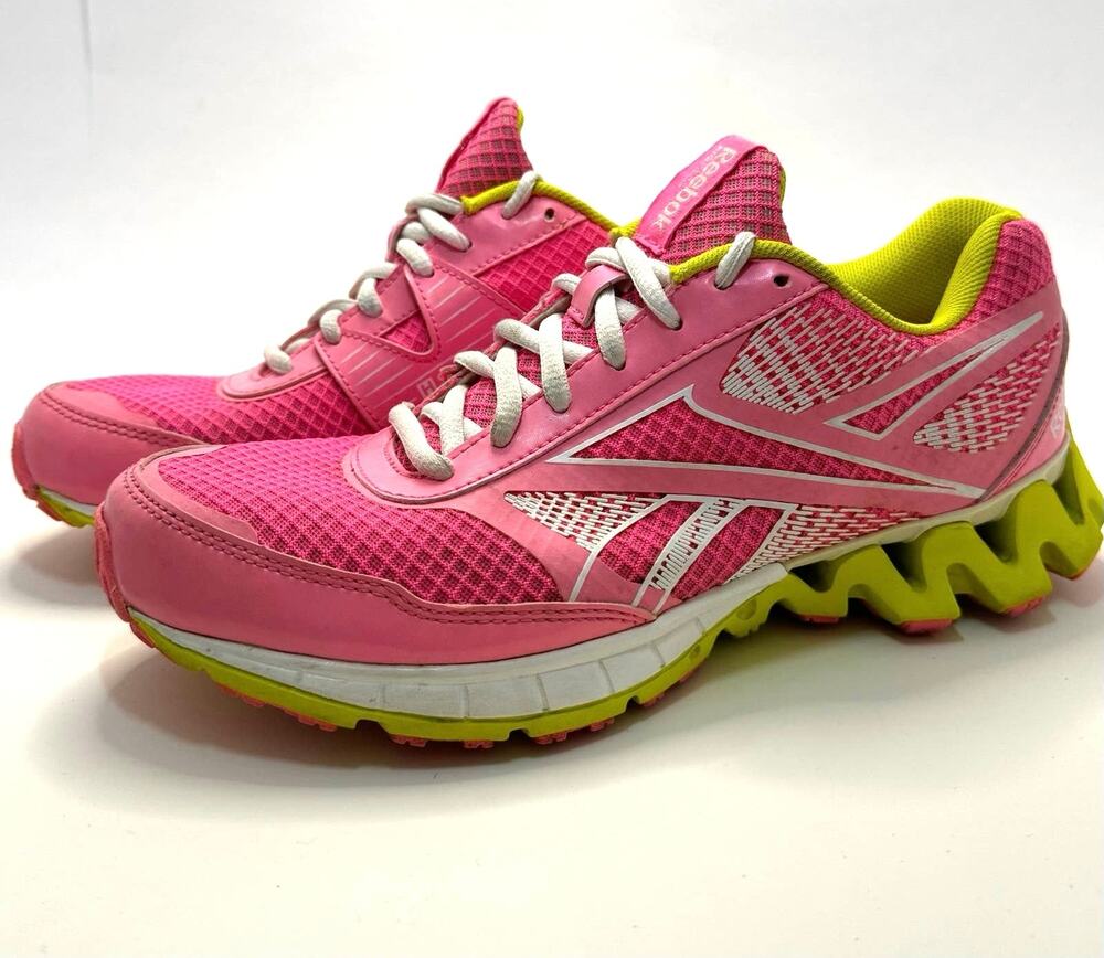 Reebok ZigTech H Strap Pink Yellow Mesh Running Sneakers Womens Size 5